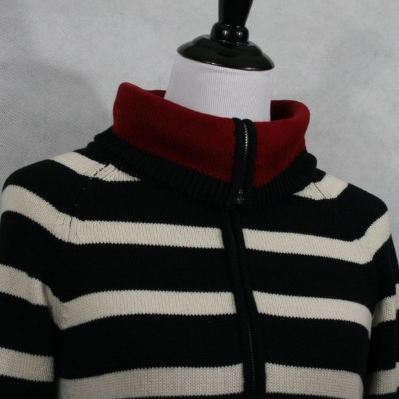 LRL Lauren Jeans Co. B&W Stripe Cotton 1/4 Zip Turtleneck Sweater SZ M EUC - Picture 5 of 7